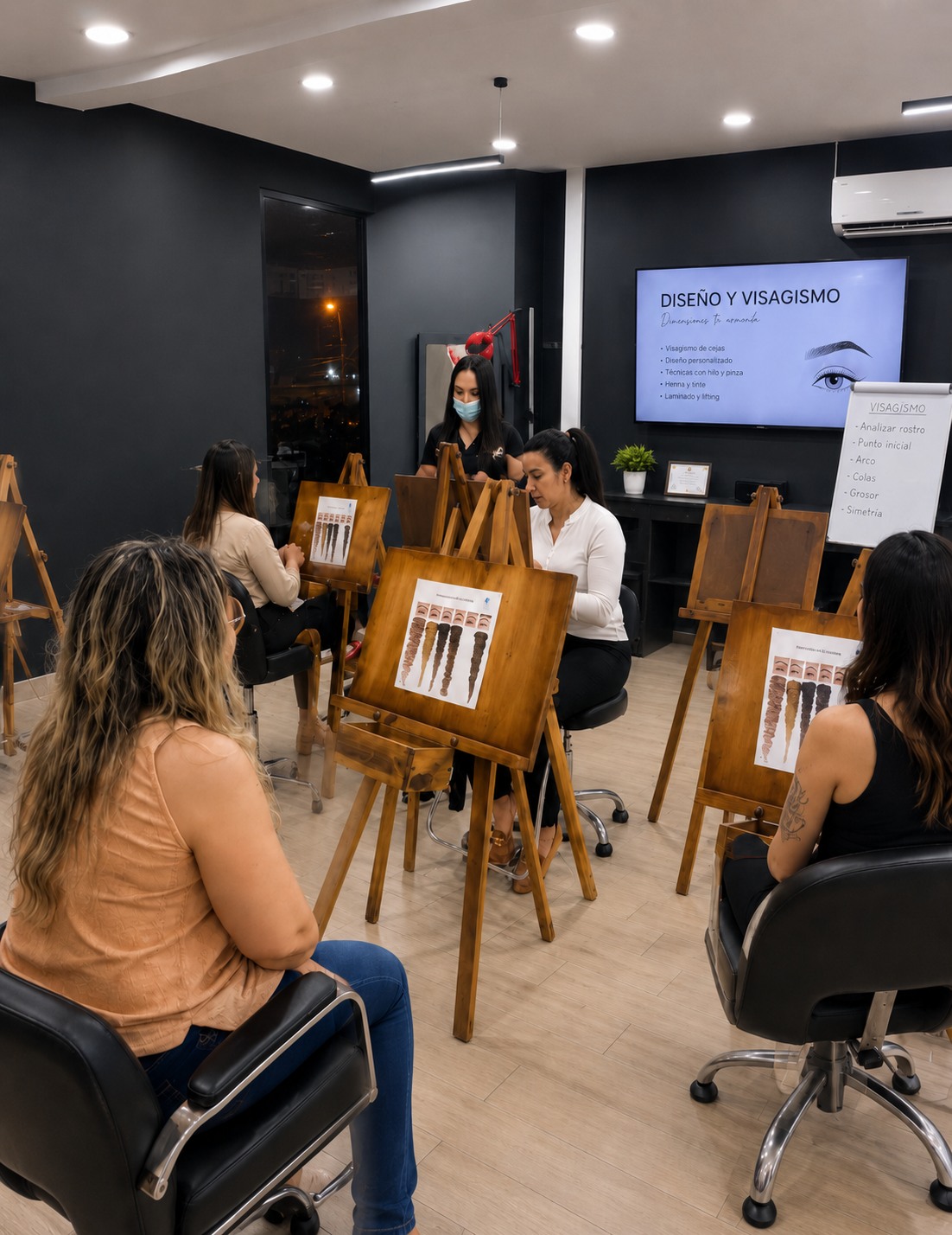 Alumnas durante una clase presencial de diseño y visagismo